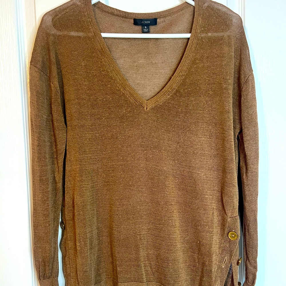 J. Crew V-Neck Linen Sweater, Small